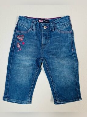 Levi's Girls Blue Denim Skimmer Jeans with Pink Heart Details